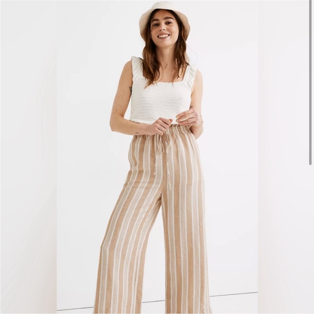Madewell Smocked Huston Pull-On Crop Pants in Stripe size large